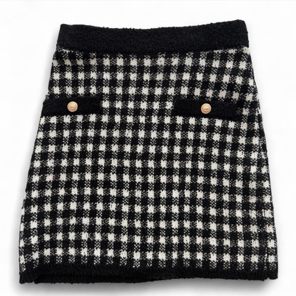 Aqua Black and White Plaid Mini Skirt - SIZE M